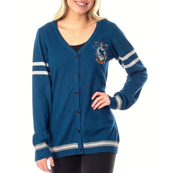 NEW Harry Potter Ravenclaw Sweater Cardigan Juniors L Embroidered School Girl - Picture 1 of 8